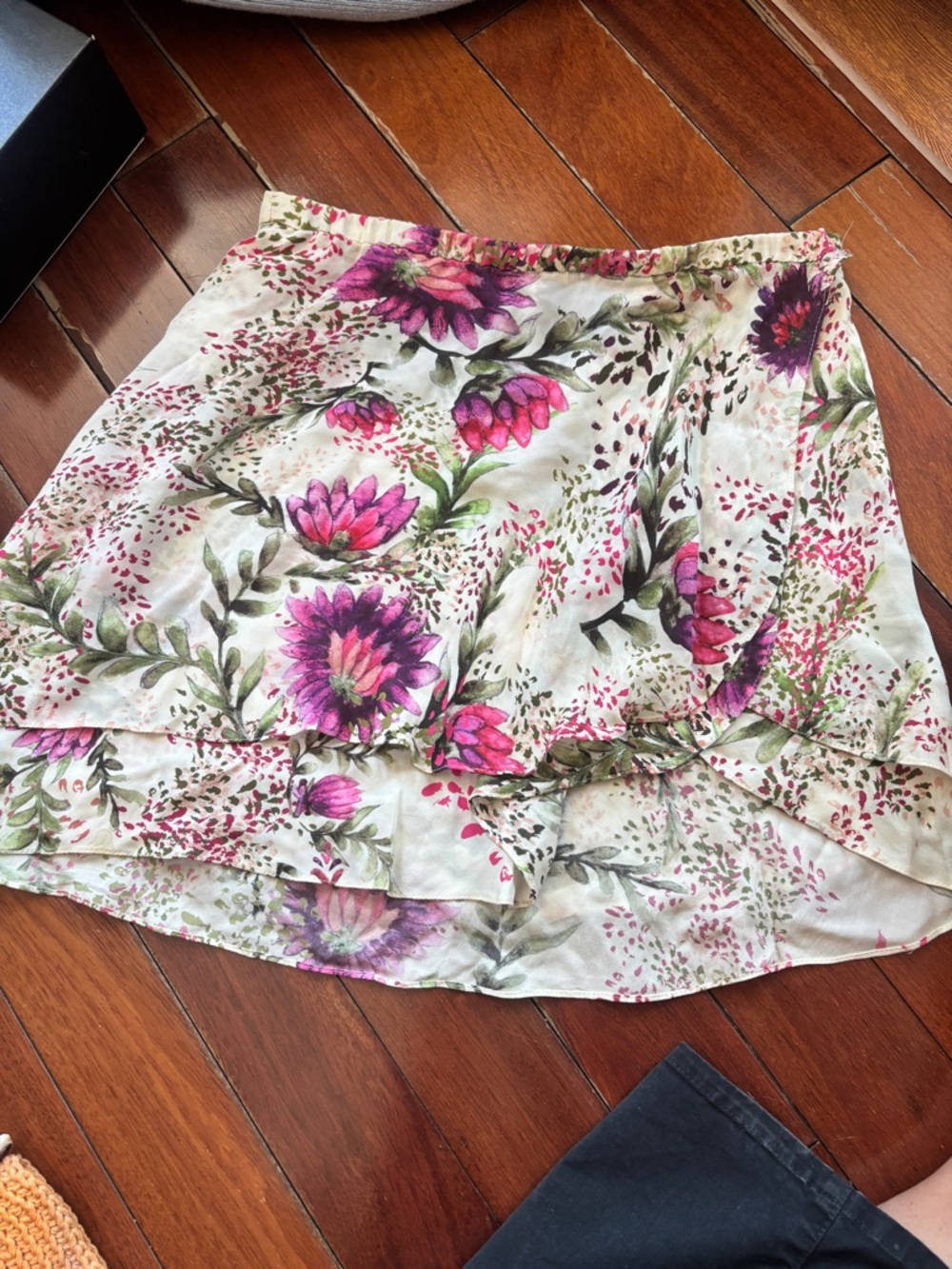 Haute Hippie Cream Skirt with Pink and Purple Floral Print